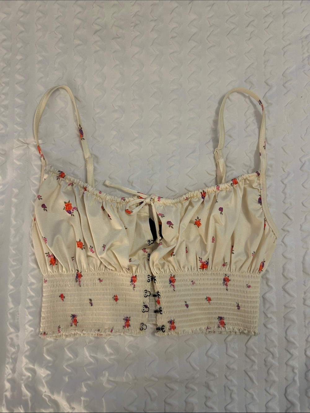 Urban Outfitters Cream Floral Smocked Tank with Orange & Purple flowers